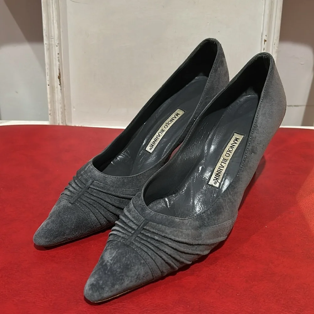 Vintage Gray Suede Leather Manolo Blahnik High Heels size 38
